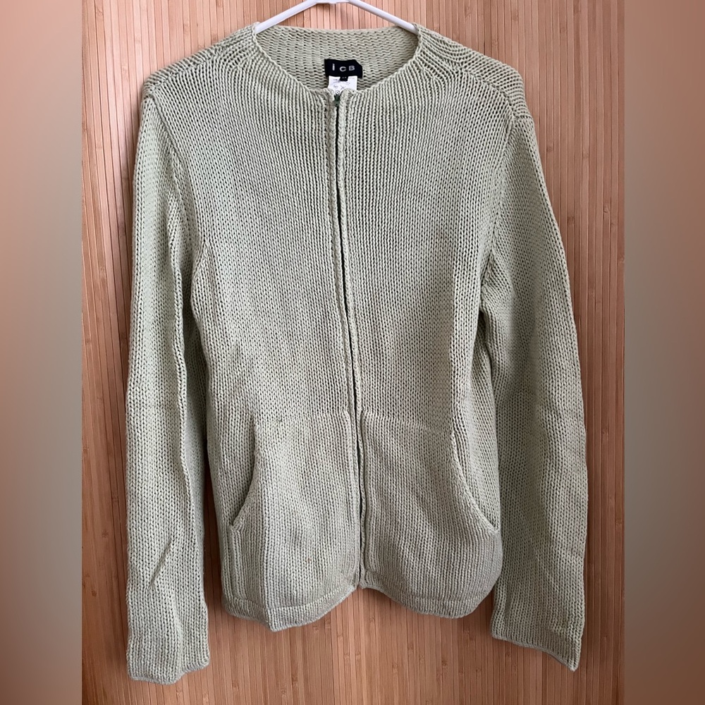 IcB Green Knit Zip Sweater M